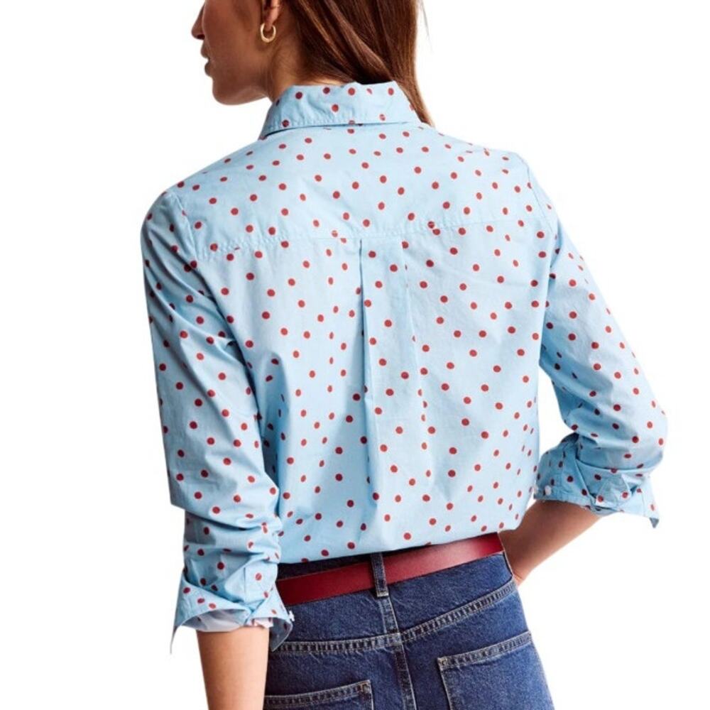 Boden Heron Blue Sienna Red Spaced Dot Cotton Button Down Shirt - Picture 3 of 12